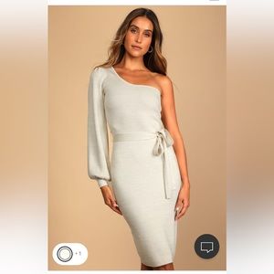 Lulus Cozy Glam Ivory Metallic One-Shoulder Sweater Dress - NWT